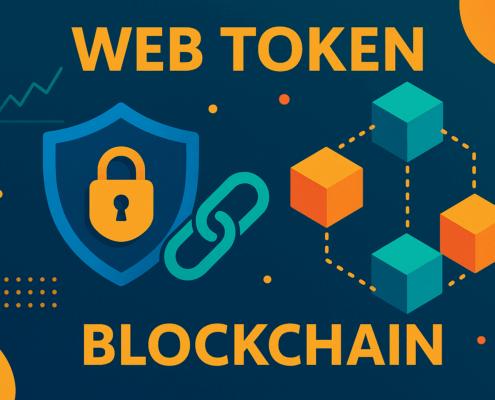 Web token concept in #083f72 palette—secure access and blockchain icons