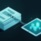 Tokenised real estate – fractional ownership represented by glowing digital tokens wrapping around an apartment building.
